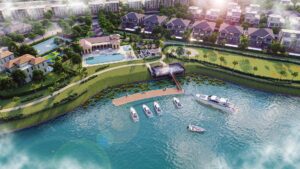 Phối cảnh bến du thuyền và dãy nhà ven kênh phân khu Izumi Riverside