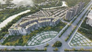 Phối cảnh khu căn hộ thấp tầng và công viên dự án The Orchard của CapitaLand