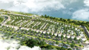 Phối cảnh khu nhà thấp tầng quy mô lớn nhìn từ trên cao