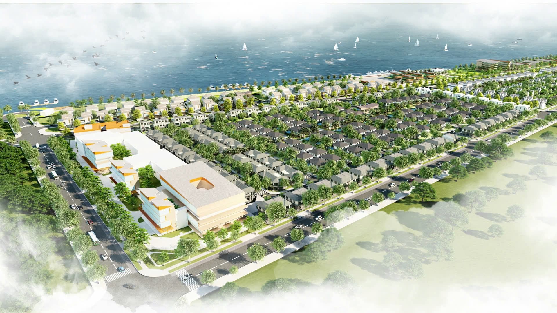 Phối cảnh khu nhà thấp tầng và nhà triển lãm dự án ven sông