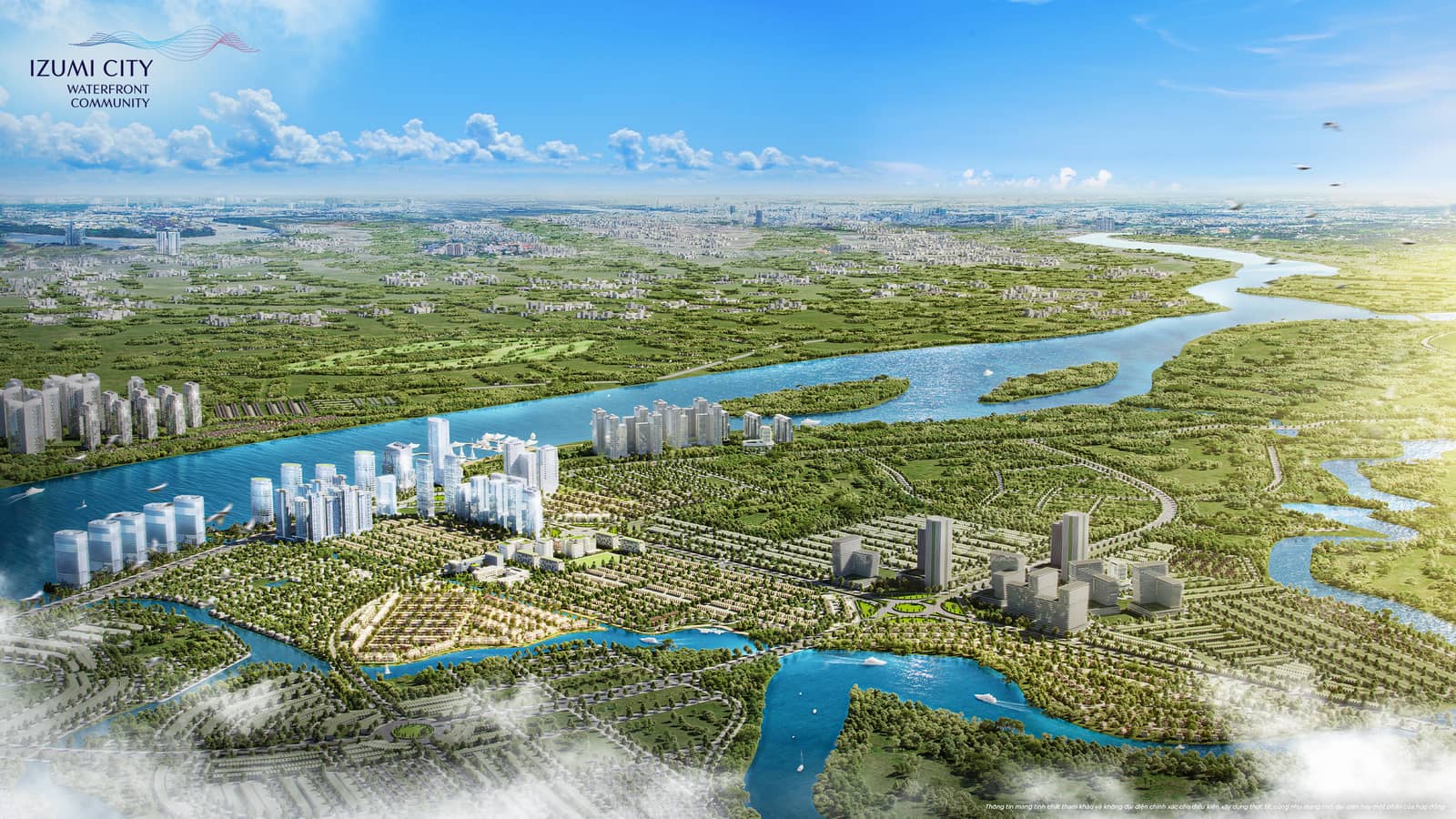 Phối cảnh quy hoạch Izumi City ven sông Đồng Nai nhìn từ trên cao