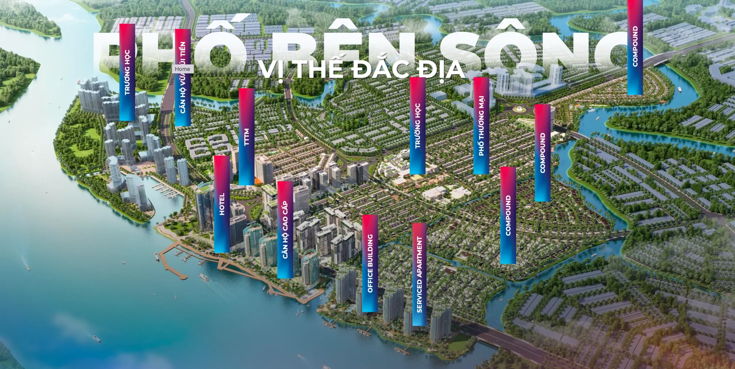 Sơ đồ phố bên sông Izumi City: trường học, trung tâm thương mại, căn hộ cao cấp và compound