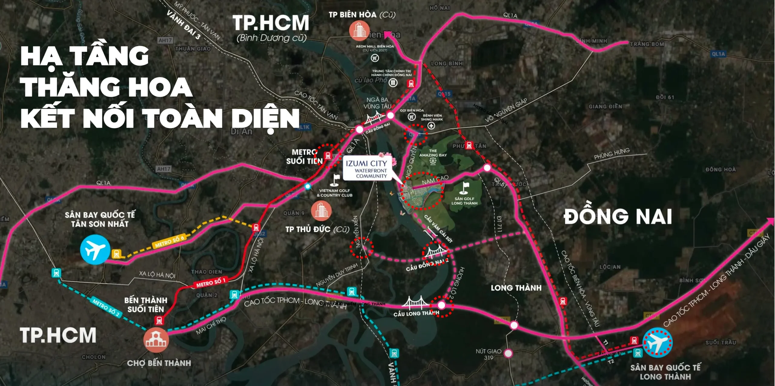 Bản đồ hạ tầng kết nối Izumi City với TP.HCM, sân bay Long Thành và Tân Sơn Nhất