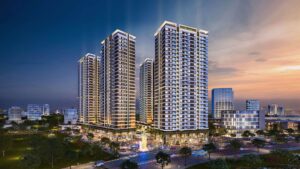 Phối cảnh các tòa căn hộ Akari City về đêm trên đường Võ Văn Kiệt, Bình Tân