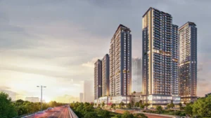 Phối cảnh cụm căn hộ cao tầng Imperia Hanoi Garden City nhìn từ trục đường lớn