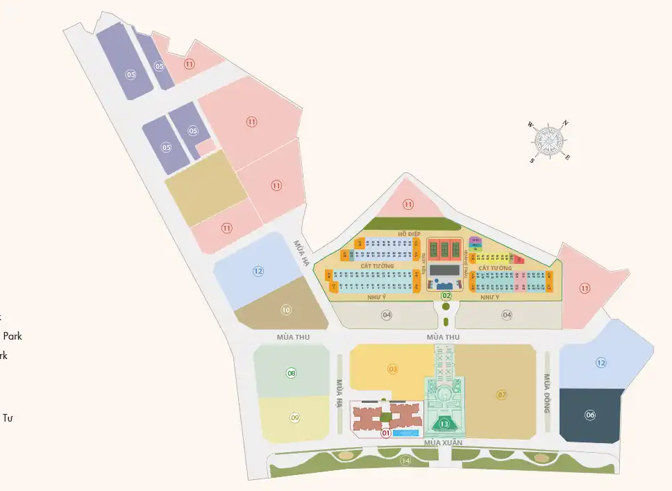 Sơ đồ mặt bằng phân khu trong khu đô thị Hanoi Garden City