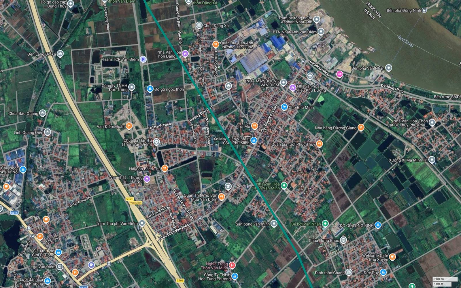 Cụm nút giao Cầu Chui Vạn Điểm và Trạm Thu phí Vạn Điểm trên cao tốc, gần hành lang tuyến metro số 12 Hà Nội